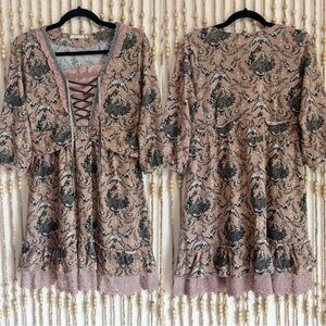 Axes Femme Pink Coquette Renaissance Lace Up Scalloped Lace Hem Kawaii Dress Med